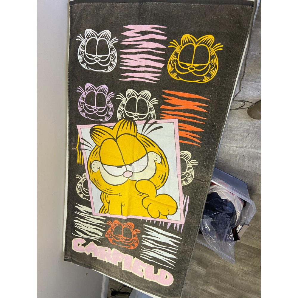 Vintage 1978 Jay Franco Garfield Multicolor Face Print 29" X 56.5" Beach Towel